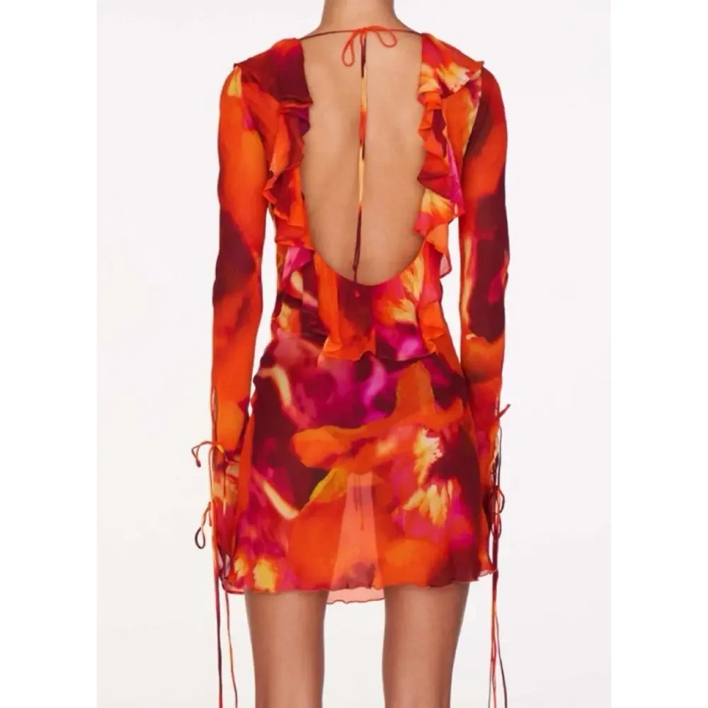 NWT Rat And Boa Dali Dress Tie Dye Open Back Mini Red Orange Size Small - Picture 2 of 15